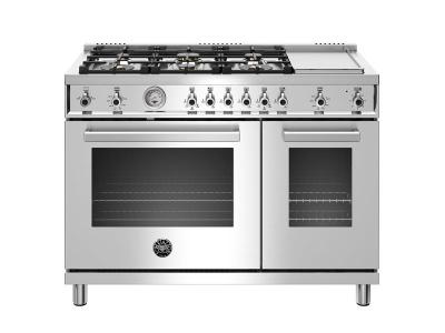 48" Bertazzoni Gas Range with 6 Brass Burner and Griddle - PROF486GGASXT