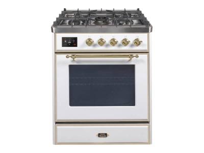 30" ILVE Majestic II Dual Fuel Natural Gas Freestanding Range with Brass Trim in White  - UM30DNE3WHG-NG