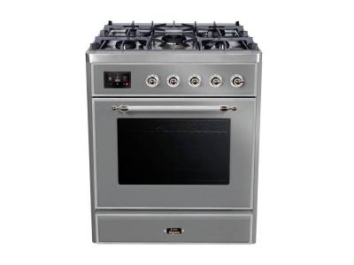 30" ILVE Majestic II Dual Fuel Liquid Propane Freestanding Range with Chrome Trim in Stainless Steel - UM30DNE3/SSC LP