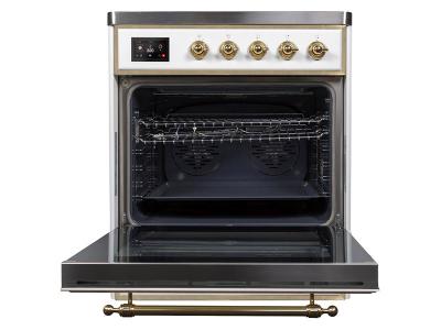 30" ILVE Majestic II Electric Freestanding Range with Brass Trim in White - UMI30NE3WHG