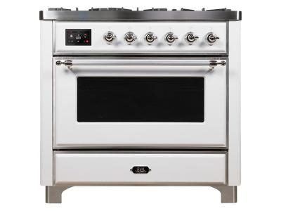 36" ILVE Majestic II Dual Fuel Liquid Propane Freestanding Range with Chrome Trim  in White  - UM09FDNS3WHC-LP