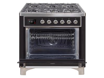 36" ILVE Majestic II Dual Fuel Freestanding Range with Chrome Trim  in Glossy Black  - UM09FDNS3BKC-LP