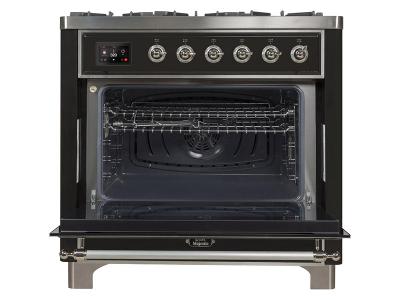 36" ILVE Majestic II Dual Fuel Range with Chrome Trim in Matte Graphite - UM09FDNS3MGC-NG