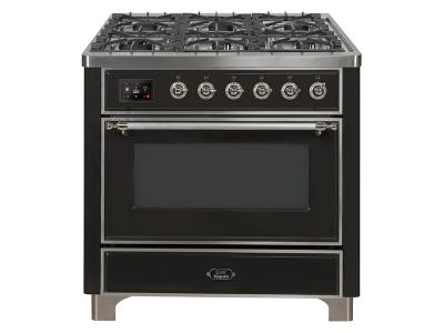 36" ILVE Majestic II Dual Fuel Range with Chrome Trim in Matte Graphite - UM09FDNS3MGC-NG