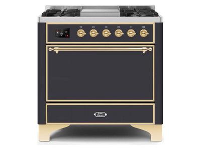 36" ILVE Majestic II Dual Fuel Range with Brass Trim in Matte Graphite - UM09FDQNS3MGG-NG