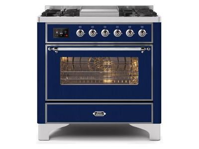 36" ILVE Majestic II Dual Fuel Range with Chrome Trim in Blue - UM09FDNS3MBC-NG