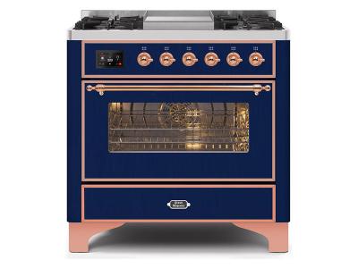36" ILVE Majestic II Dual Fuel Range with Copper Trim in Blue - UM09FDNS3MBP-NG