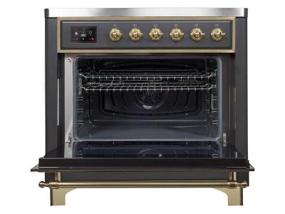 36" ILVE Majestic II Electric Range with Brass Trim in Matte Graphite - UMI09NS3MGG