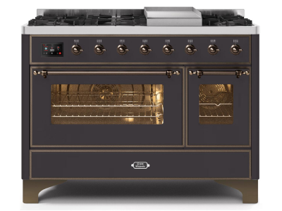 48" ILVE Majestic II Dual Fuel Range in Matte Graphite with Bronze Trim - UM12FDNS3MGB-NG