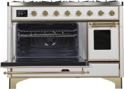 48" ILVE Majestic II Dual Fuel Range in White with Brass Trim - UM12FDNS3WHG-LP