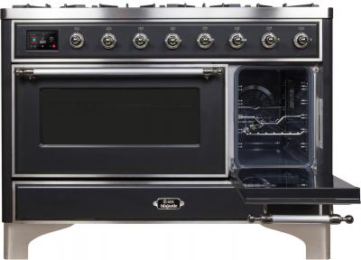 48" ILVE Majestic II Dual Fuel Range in Matte Graphite with Chrome Trim - UM12FDNS3MGC-LP