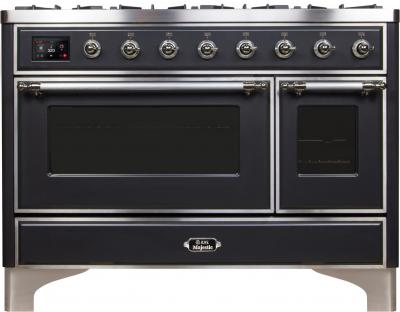 48" ILVE Majestic II Dual Fuel Range in Matte Graphite with Chrome Trim - UM12FDNS3MGC-LP