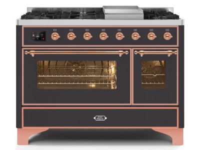 48" ILVE Majestic II Dual Fuel Range with Copper Trim in Matte Graphite - UM12FDNS3MGP-NG