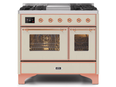 40" ILVE Majestic II Dual Fuel Range with Copper Trim in Antique White - UMD10FDNS3AWP-LP