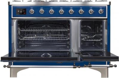 48" ILVE Majestic II Dual Fuel Range with Chrome Trim in Blue - UM12FDNS3MBC-NG