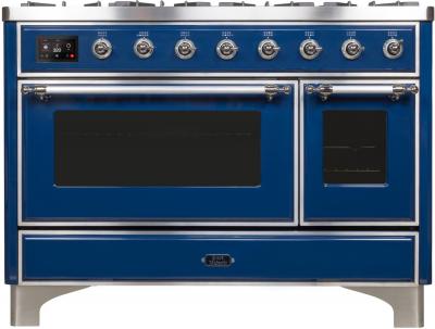 48" ILVE Majestic II Dual Fuel Range with Chrome Trim in Blue - UM12FDNS3MBC-NG