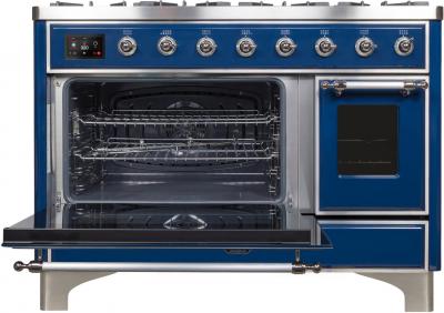 48" ILVE Majestic II Dual Fuel Range with Chrome Trim in Blue - UM12FDNS3MBC-LP