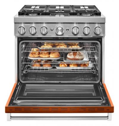 36" KitchenAid 5.1 Cu. Ft. Smart Commercial-Style Dual Fuel Range With 6 Burners In Scorched Orange - KFDC506JSC