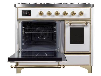 40" ILVE Majestic II Dual Fuel Range with Brass Trim in White  - UMD10FDNS3WHG-NG