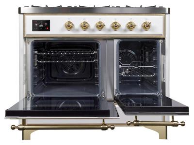 40" ILVE Majestic II Dual Fuel Range with Brass Trim in White  - UMD10FDNS3WHG-NG