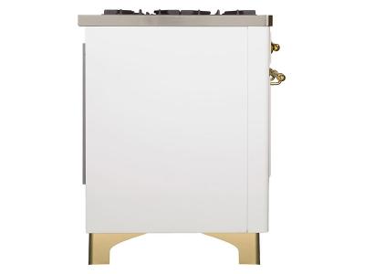 40" ILVE Majestic II Dual Fuel Range with Brass Trim in White  - UMD10FDNS3WHG-LP