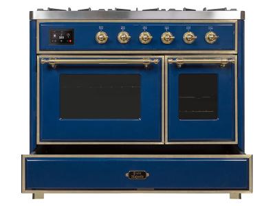 40" ILVE Majestic II Dual Fuel Range with Brass Trim in Blue - UMD10FDNS3MBG-NG