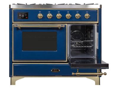 40" ILVE Majestic II Dual Fuel Range with Brass Trim in Blue - UMD10FDNS3MBG-NG