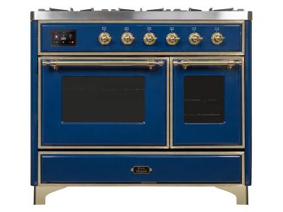 40" ILVE Majestic II Dual Fuel Range with Brass Trim in Blue - UMD10FDNS3MBG-NG