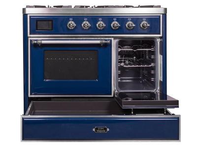 40" ILVE Majestic II Dual Fuel Range with Chrome Trim in Blue - UMD10FDNS3MBC-LP