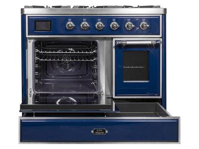 40" ILVE Majestic II Dual Fuel Range with Chrome Trim in Blue - UMD10FDNS3MBC-LP