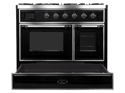 40" ILVE Majestic II Dual Fuel Range with Chrome Trim in Glossy black - UMD10FDNS3BKC-NG