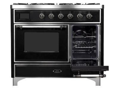 40" ILVE Majestic II Dual Fuel Range with Chrome Trim in Glossy black - UMD10FDNS3BKC-NG