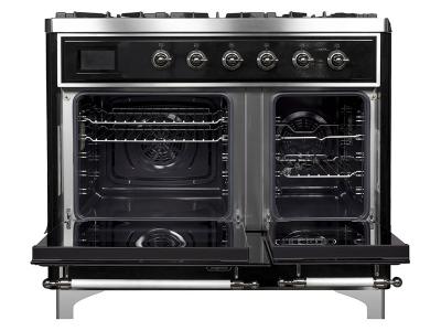 40" ILVE Majestic II Dual Fuel Range with Chrome Trim in Glossy black - UMD10FDNS3BKC-NG