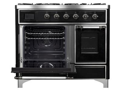 40" ILVE Majestic II Dual Fuel Range with Chrome Trim in Glossy Black - UMD10FDNS3BKC-LP