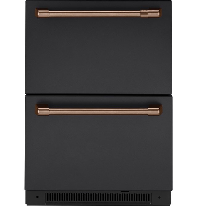 black fridge with copper handles