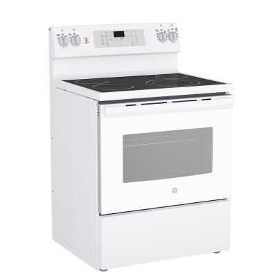 30" GE 5.0 Cu. Ft. Electric Freestanding Smooth Top Convection Range in White - JCB830DVWW