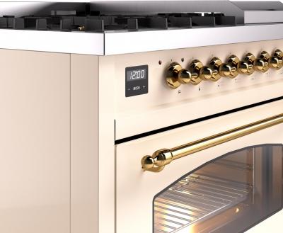 48" ILVE Nostalgie II Dual Fuel Liquid Propane Freestanding Range in Antique White with Brass Trim - UP48FNMP/AWG LP