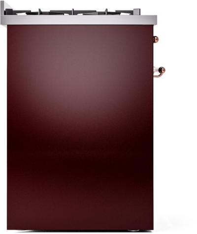 30" ILVE Nostalgie II Dual Fuel Natural Gas Freestanding Range in Burgundy with Copper Trim - UP30NMP/BUP NG