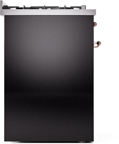 30" ILVE Nostalgie II Dual Fuel Natural Gas Freestanding Range in Glossy Black with Copper Trim - UP30NMP/BKP NG