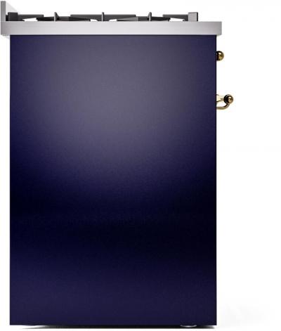 30" ILVE Nostalgie II Dual Fuel Natural Gas Freestanding Range in Blue with Brass Trim - UP30NMP/MBG NG