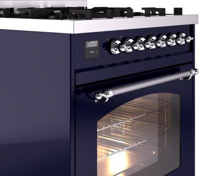 30" ILVE Nostalgie II Dual Fuel Natural Gas Freestanding Range in Blue with Chrome Trim - UP30NMP/MBC NG