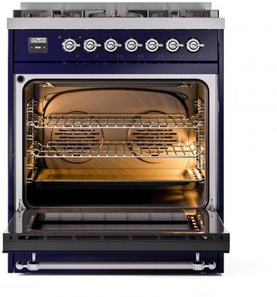 30" ILVE Nostalgie II Dual Fuel Natural Gas Freestanding Range in Blue with Chrome Trim - UP30NMP/MBC NG