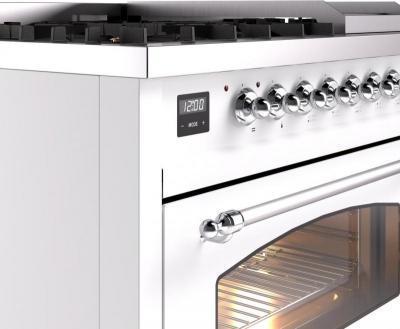 48" ILVE Nostalgie II Dual Fuel Liquid Propane Freestanding Range in White with Chrome Trim - UP48FNMP/WHC LP