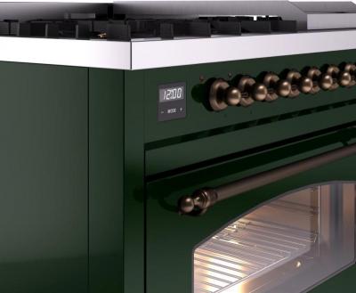 48" ILVE Nostalgie II Dual Fuel Liquid Propane Freestanding Range in Emerald Green with Bronze Trim - UP48FNMP/EGB LP