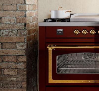 40" ILVE Nostalgie II Dual Fuel Liquid Propane Freestanding Range in Stainless Steel with Bronze Trim - UPD40FNMP/SSB LP