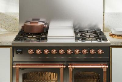 40" ILVE Nostalgie II Dual Fuel Liquid Propane Freestanding Range in Stainless Steel with Copper Trim - UPD40FNMP/SSP LP