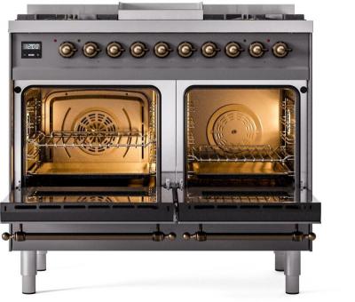 40" ILVE Nostalgie II Dual Fuel Liquid Propane Freestanding Range in Matte Graphite with Bronze Trim - UPD40FNMP/MGB LP