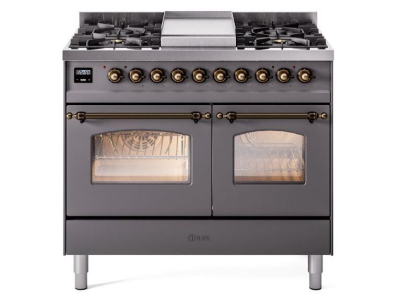 40" ILVE Nostalgie II Dual Fuel Liquid Propane Freestanding Range in Matte Graphite with Bronze Trim - UPD40FNMP/MGB LP