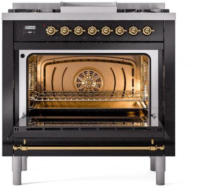 36" ILVE Professional Plus II Dual Fuel Liquid Propane Freestanding Range with Bronze Trim - UP36FNMP/BKB LP