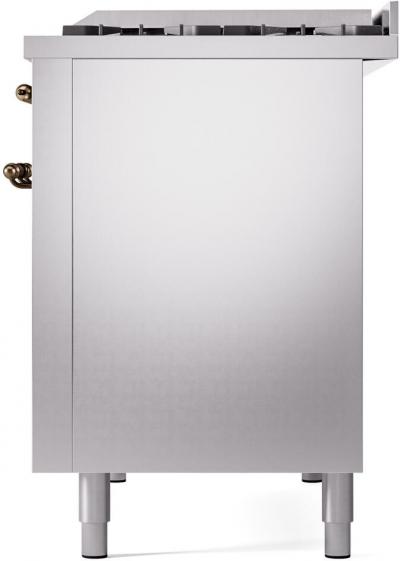 48" ILVE Nostalgie II Dual Fuel Natural Gas Freestanding Range in Stainless Steel with Bronze Trim - UP48FNMP/SSB NG